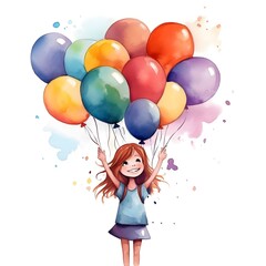 HAPPY LITTLE GIRL DRAWING AND WATERCOLOR ON PAPER 3 