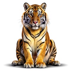 Side view, profile of a tiger standing, isolated on white
