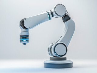 White robotic arm operating on white background