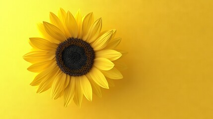   A yellow sunflower with a black center on a yellow background Black center on sunflower's center too