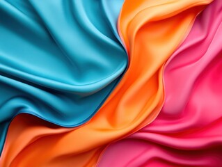 Obraz premium Vibrant multicolored satin fabric draped elegantly, highlighting smooth texture and rich colors. Perfect for backgrounds, design concepts, and textiles.