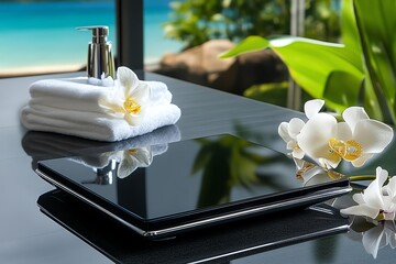 A modern, slim-profile bathroom scale with an elegant design, providing accurate weight measurements while complementing contemporary decor