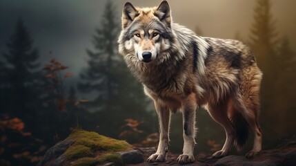 Fototapeta premium A wolf captured against a striking and dynamic background scene 
