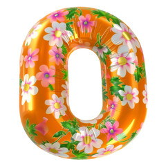 orange color metallic flower O alphabet balloon Realistic 3D on white background. Generative ai