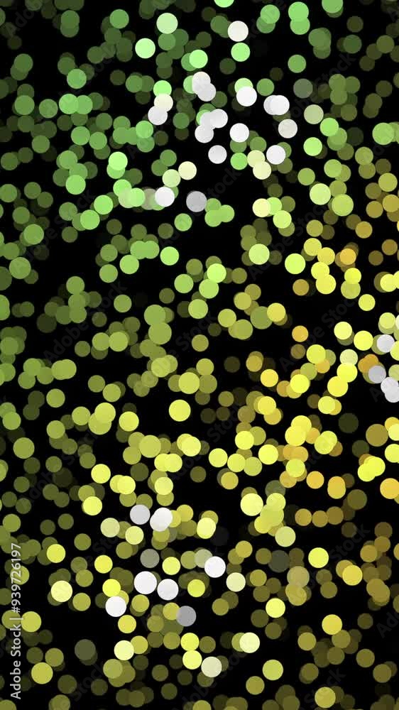Poster abstract animation of small colorful particles chaotically moving on the black background and changi