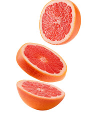 Slices of Grapefruit Falling Isolated on White