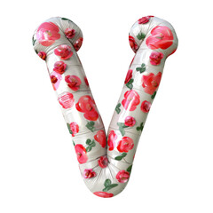 red white color metallic flower V alphabet balloon Realistic 3D on white background. Generative ai.