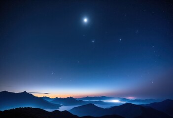 Fototapeta premium stunning night sky displaying bright radiant moon deep blue background glittering stars, celestial, twinkling, glow, space, darkness, horizon, landscape