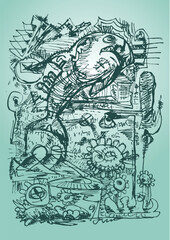 Obraz premium rough drawing with robotic theme hand draw illustration, in vector