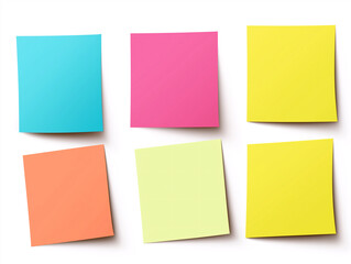 A collection of colourful sticky notes are arranged in a row