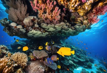 vibrant coral reefs brimming colorful marine life diverse underwater ecosystems, fish, ocean, biodiversity, habitat, species, aquatic, flora, fauna, tropical