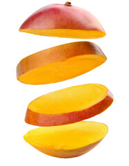 falling slice mango on white