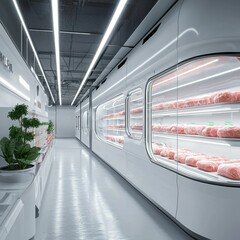 Obraz premium Sustainable Cultured Meat Aisle of the Future in Eco-Friendly Supermarket