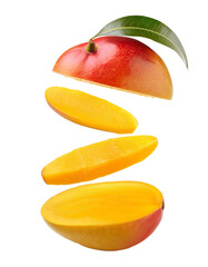 falling slice mango on white