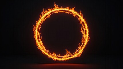A glowing 3D ring of fire, with flames dancing around it, 3D glow, fire ring, heat