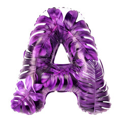 purple color metallic leaves A alphabet balloon Realistic 3D on white background. Generative ai
