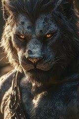 Ancient Warrior Lion with Glowing Yellow Eyes