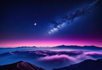 Fototapeta premium stunning nighttime sky display featuring remarkable lunar details celestial wonders, moon, stars, beauty, darkness, landscape, astronomy, twinkling, horizon