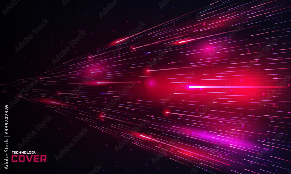 Aufkleber Tech background. Internet network. Abstract data light lines. Blurred motion. Speed concept of connect. Neon sparkles. Futuristic cyberspace. Web connection. Vector technology cover design