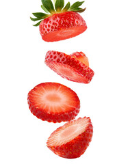 Slices of Strawberry Falling Isolated on White