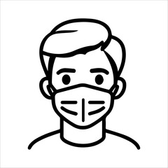 Medical Mask icon or modern line symbol. Vector line art and icon design with bold outline. Black and white Pixel Perfect minimalistic symbol isolated white background. Silhouette simple thin sign