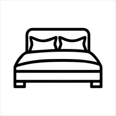 Bed icon or modern line symbol. Vector line art and icon design with bold outline. Black and white Pixel Perfect minimalistic symbol isolated white background. Silhouette simple thin sign