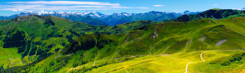 Fototapeta premium View on mountains near Saalbach Hinterglemm ski resort on a summer day