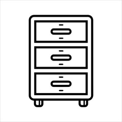 Drawer icon or modern line symbol. Vector line art and icon design with bold outline. Black and white Pixel Perfect minimalistic symbol isolated white background. Silhouette simple thin sign