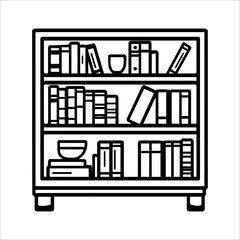 Bookcase icon or modern line symbol. Vector line art and icon design with bold outline. Black and white Pixel Perfect minimalistic symbol isolated white background. Silhouette simple thin sign