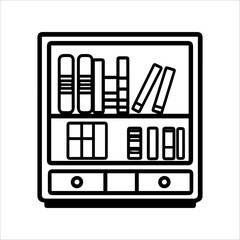 Bookcase icon or modern line symbol. Vector line art and icon design with bold outline. Black and white Pixel Perfect minimalistic symbol isolated white background. Silhouette simple thin sign