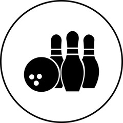 Bowling strike icon. bowling ball and pin black flat and line vector isolated on transparent background. Symbol use for bowling club, games, sports Competition, element app and web.
