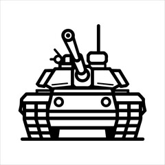 Military Tank icon or modern line symbol. Vector line art and icon design with bold outline. Black and white Pixel Perfect minimalistic symbol isolated white background. Silhouette simple thin sign