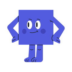 Comic square character. Cute geometric square mascot, comic square shape flat vector illustration. Square mascot with funny face