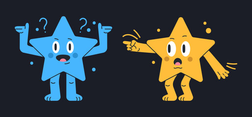 Comic star shapes. Math school learning geometric star characters with funny emotions flat vector illustration. Cartoon funny star mascots with various emotions