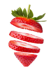 Slices of Strawberry Falling Isolated on White