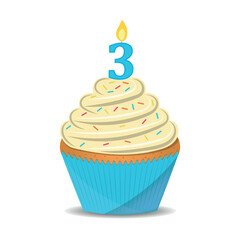 3 years  birthday cupcake with candle.