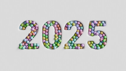 New Year holidays event background, 2025 numbers, 3d render