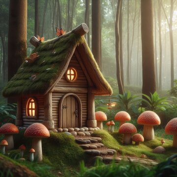 A fairytale house in the woods.