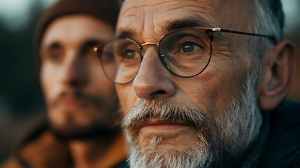 Adult Hipster Son And Old Senior Father Stay For