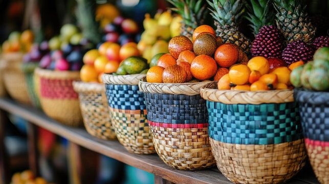 Kadayawan Festival: Handwoven Baskets and Exotic Fruits Display.