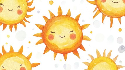 Sun. White background. Watercolor illustrations set