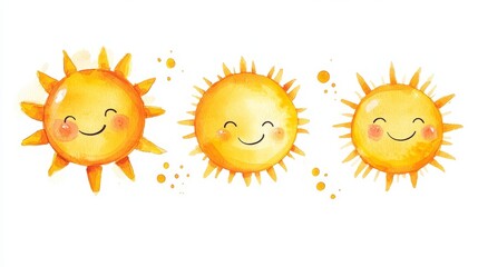 Sun. White background. Watercolor illustrations set