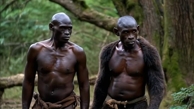 Neanderthals Walking Through Green Forest: Exploring Prehistoric Life and Natural Habitats of Early Humans