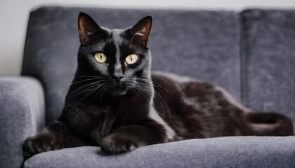 A Black Cat on a sofa