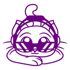 Good Cat Owner Kitty Cute Pet Laying Music DJ Headphone Sunglasses Party Night Dancing Clubber Raver Comic Humor Cartoon Cool Fun Sound Disco Club Festival Band Concert Techno Raving Discothek Love