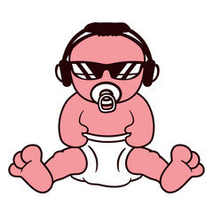 Babies Sitting Chill Baby Pacifier Toddler Child Music DJ Headphone Sunglasses Party Night Dancing Clubber Raver Comic Humor Cartoon Cool Disco Club Festival Band Concert Techno Raving Discothek Love