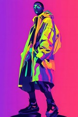 Futuristische Mode: Illustrationen von Männern in Neonfarben und moderner Kleidung