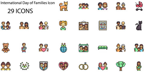 Set of International Day of Families icons. Line art style icons bundle. vector illustration