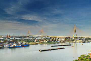 Fototapeta premium Bhumibol Bridge, designed by King Rama IX to solve traffic problems Bangkok, Thailand
