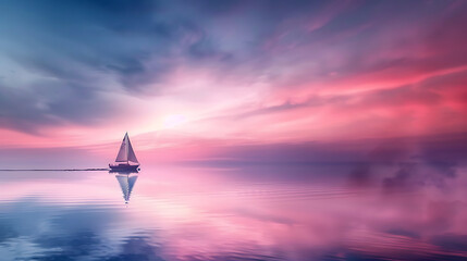 Obraz premium Tranquil Sailboat on a Dreamy Sunset Horizon